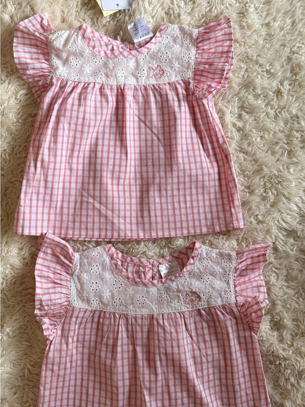 Girls Pink Gingham Eyelet Yoke Top - Unspecified Brand